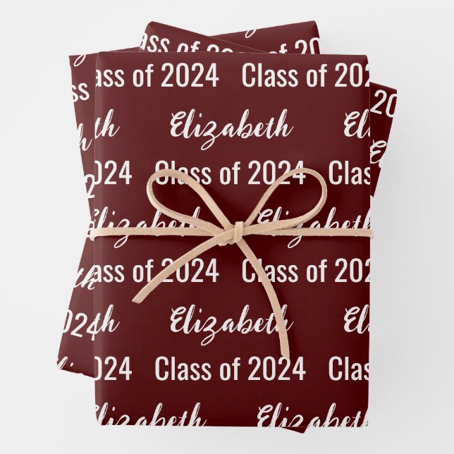 Class of 2024 Maroon and White Graduate's Name Wrapping Paper Sheet (In situ)