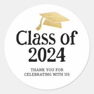 Class of 2024 Minimal Graduate Hat   Thank You  Classic Round Sticker