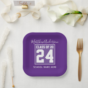 Class of 2024 Modern Royal Purple Graduation Paper Plate
