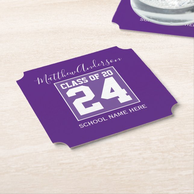 Class of 2024 Modern Royal Purple Graduation Party Paper Coaster (Angled)
