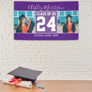 Class of 2024 Modern Royal Purple Graduation Photo Banner
