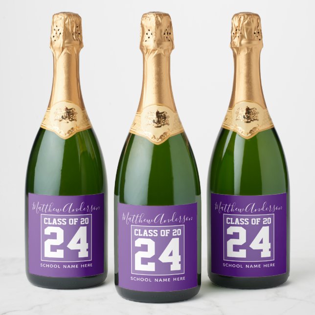 Class of 2024 Modern Royal Purple Graduation Sparkling Wine Label (Bottles)