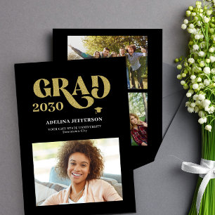 Class of 2024 modern typography 3 photo graduation announcement
