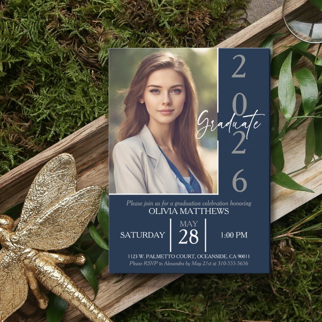 Class of 2024 Navy Blue Custom Photo Graduation  Invitation (Creator Uploaded)