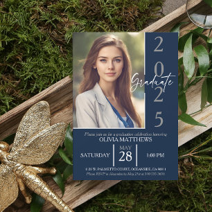 Class of 2024 Navy Blue Custom Photo Graduation Invitation