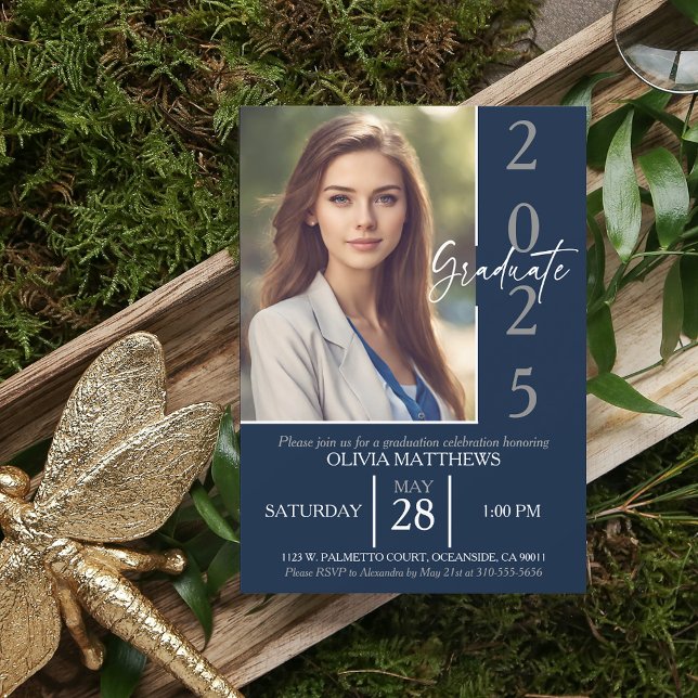 Class of 2024 Navy Blue Custom Photo Graduation  Invitation (Creator Uploaded)