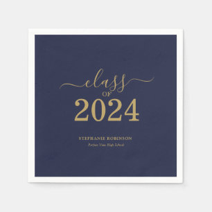 Class of 2024 Navy Blue Gold Graduation Party Napkin