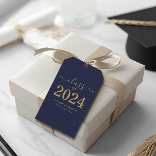 Class of 2024 Navy Blue Gold Script Graduation  Gift Tags