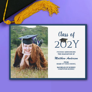 Class of 2024 Navy Blue Graduate Photo Graduation Announcement
