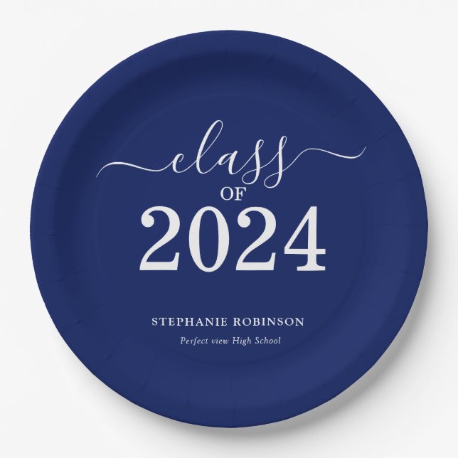 Class of 2024 Navy Blue Graduation Party Paper Plate (Front)