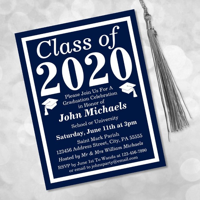 Class of 2024 Navy White Graduation Invitation Postcard (Creator Uploaded)