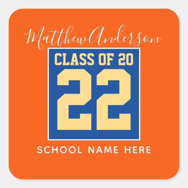 Class of 2024 Orange Blue and Gold Graduation Square Sticker (Front)