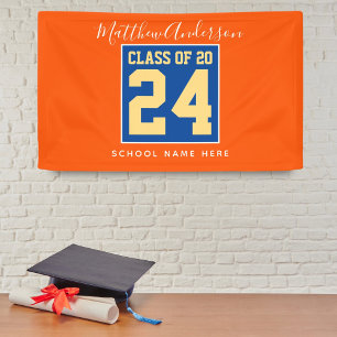 Class of 2024 Orange Blue & Gold Graduation Party Banner