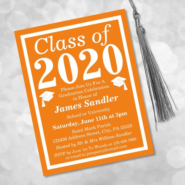 Class of 2024 Orange White Graduation Invitation Postcard (Creator Uploaded)
