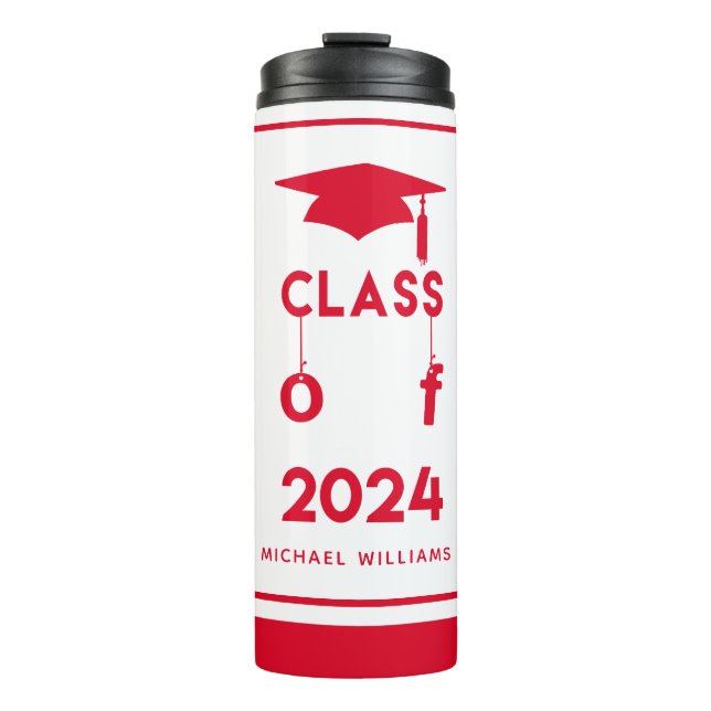 Class of 2024  - Personalised Red Graduation Therm Thermal Tumbler (Front)