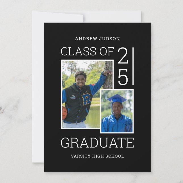 Class Of 2024 Photo Bio Black & White Open House Invitation (Front)