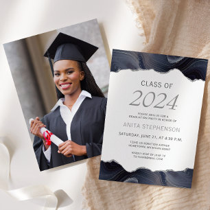 Class of 2024 Photo Blue Grey Agate Graduation Invitation