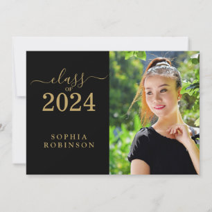 Class of 2024 Photo Gold Script Graduation Party Invitation
