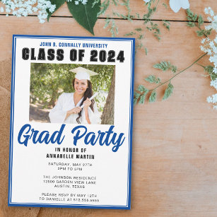 Class of 2024 Photo Modern Blue Graduation Party Invitation