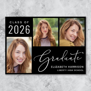 Class of 2024 Photo Script Black Graduation Announcement