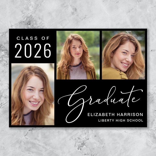 Class of 2024 Photo Script Black Graduation Announcement (Cherish the milestone: share your graduate's achievement with a custom photo graduation announcement)