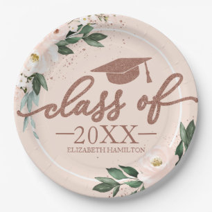 Class Of 2024 Pink Blush Floral Graduation Party Paper Plate
