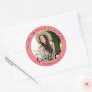 Class Of 2024 Pink Photo Graduation Thank You Classic Round Sticker