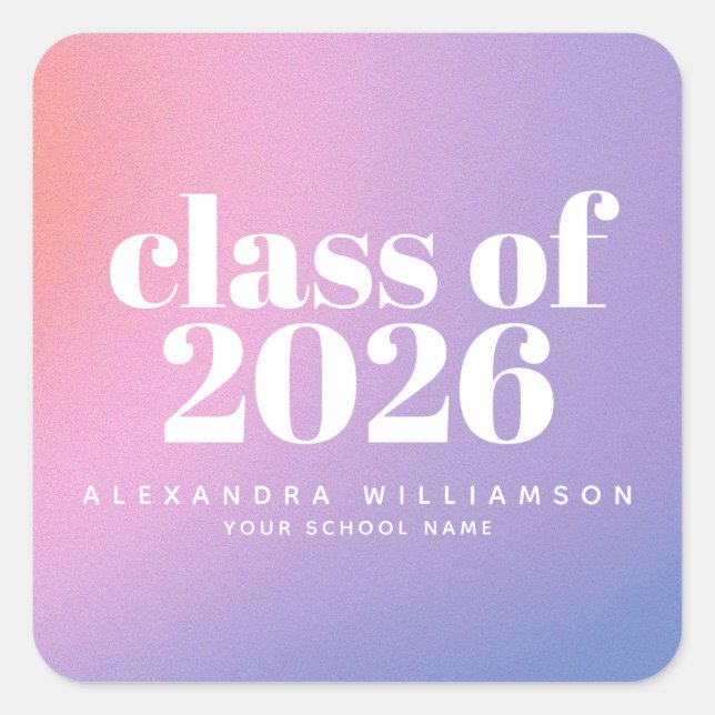 Class of 2024 Purple Gradient Custom Graduation Square Sticker (Front)