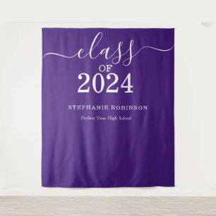 Class of 2024 Purple Graduation Backdrop Prop Tapestry