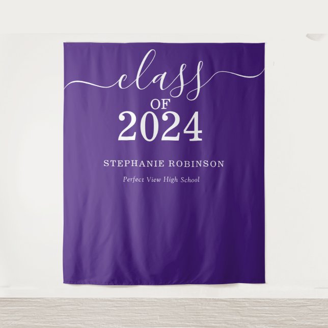 Class of 2024 Purple Graduation Backdrop Prop Tapestry (Front)