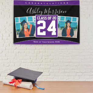 Class of 2024 Purple Graduation Photo Collage Banner