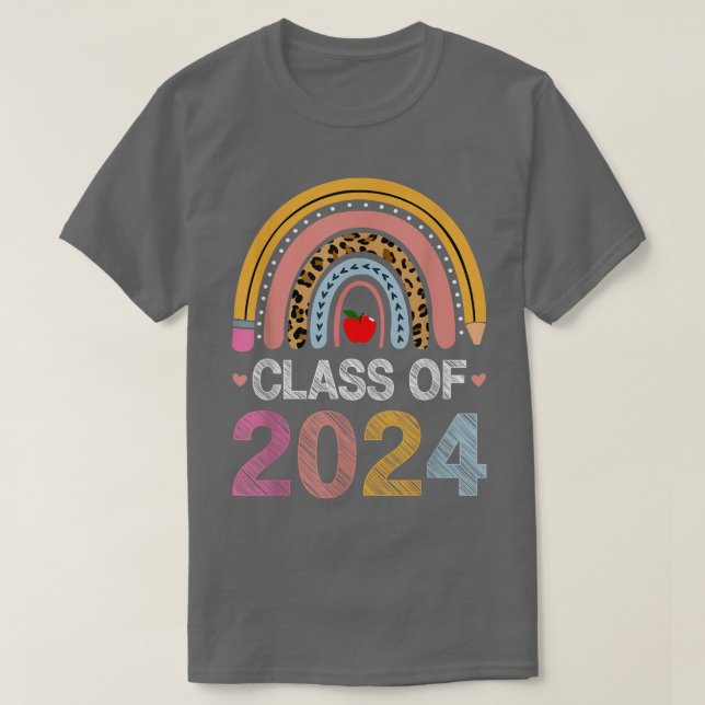 Class Of 2024 Rainbow Leopard Graduate PreK Kinder T-Shirt (Design Front)