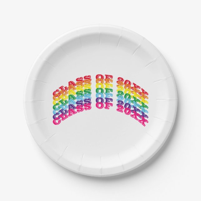 Class of 2024 rainbow modern typography graduation paper plate (Front)