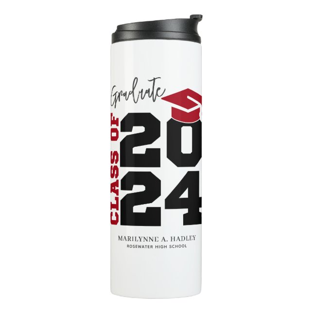 Class of 2024 Red and Black Graduation Thermal Tumbler (Rotated Left)