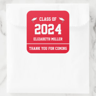 Class of 2024 Red and White Graduation Favour Square Sticker
