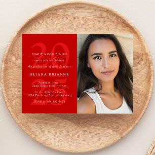Class of 2024 red classic photo graduation party invitation