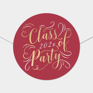 Class of 2024 Red Gold Graduation Party Photo Classic Round Sticker