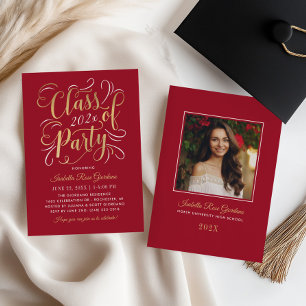 Class of 2024 Red Gold Graduation Party Photo Invitation