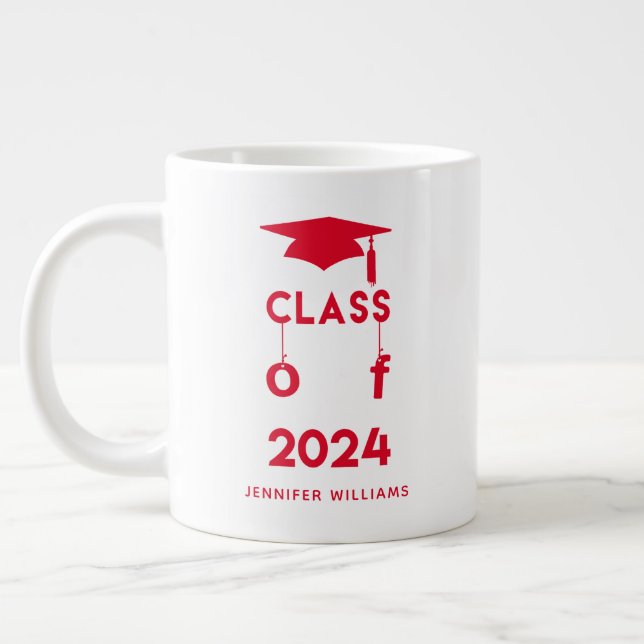 Class of 2024  - Red Graduation Large Coffee Mug (Left)