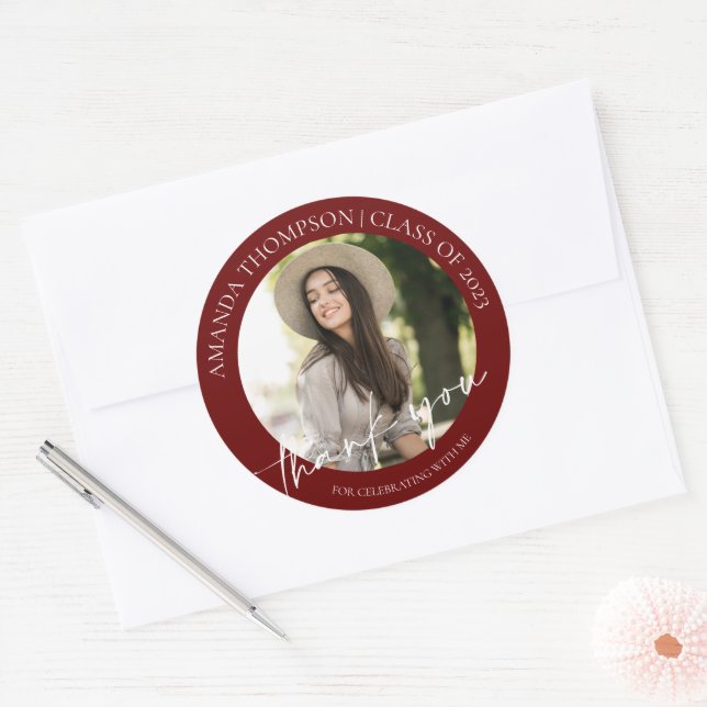 Class Of 2024 Red Photo Graduation Thank You Classic Round Sticker (Envelope)