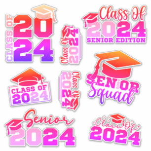 Class of 2024 Red Pink Custom-Cut Vinyl Sticker