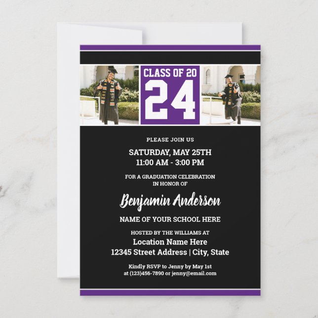 Class of 2024 Royal Purple Graduation Photo Invitation (Front)