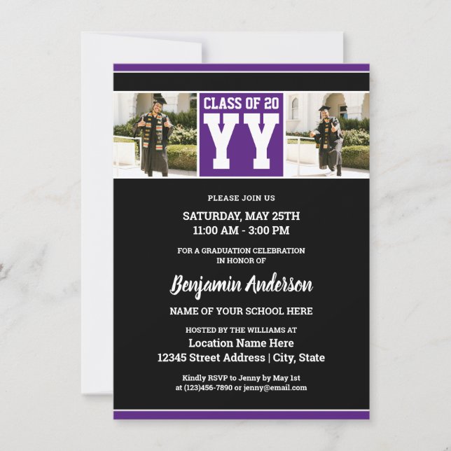 Class of 2024 Royal Purple Graduation Photo Invitation (Front)