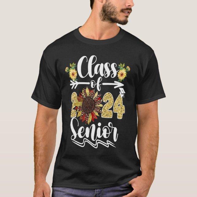 Class Of 2024 Senior 24 Graduate Sunflower Graduat T-Shirt (Front)