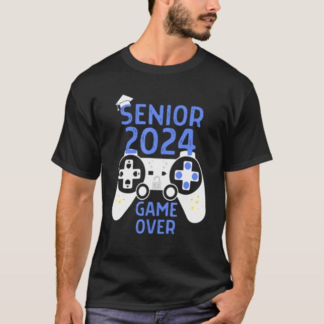 Class Of 2024 Senior Video Game Over School Gamer  T-Shirt (Front)
