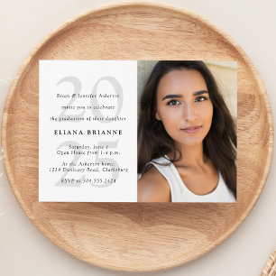 Class of 2024 simple black white photo graduation  invitation