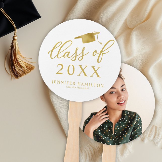 Class Of 2024 Simple Elegant 1 Photo Graduation  Hand Fan (Creator Uploaded)