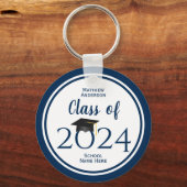 Class of 2024 Simple Elegant Navy Blue Graduation Key Ring (Front)