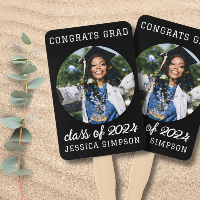 Class of 2024 simple Graduation photo modern Hand Fan (congrats on your graduation class of 2024 - personalised graduation hand fan)