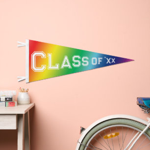 Class of 2024 varsity typography rainbow gradient pennant flag
